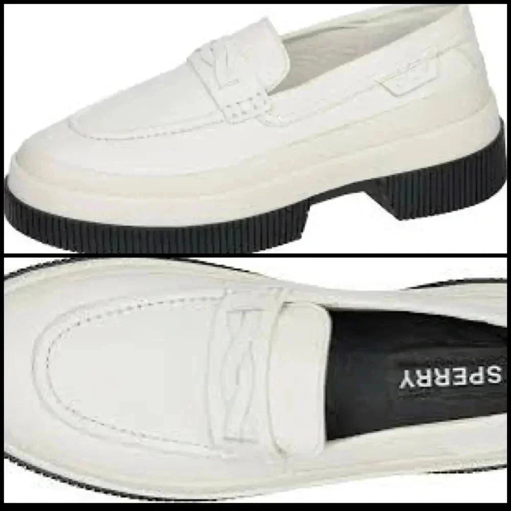 New Sperry Highland White Leather Upper Penny Loafer Platform Academia Preppy9.5 - Picture 2 of 15
